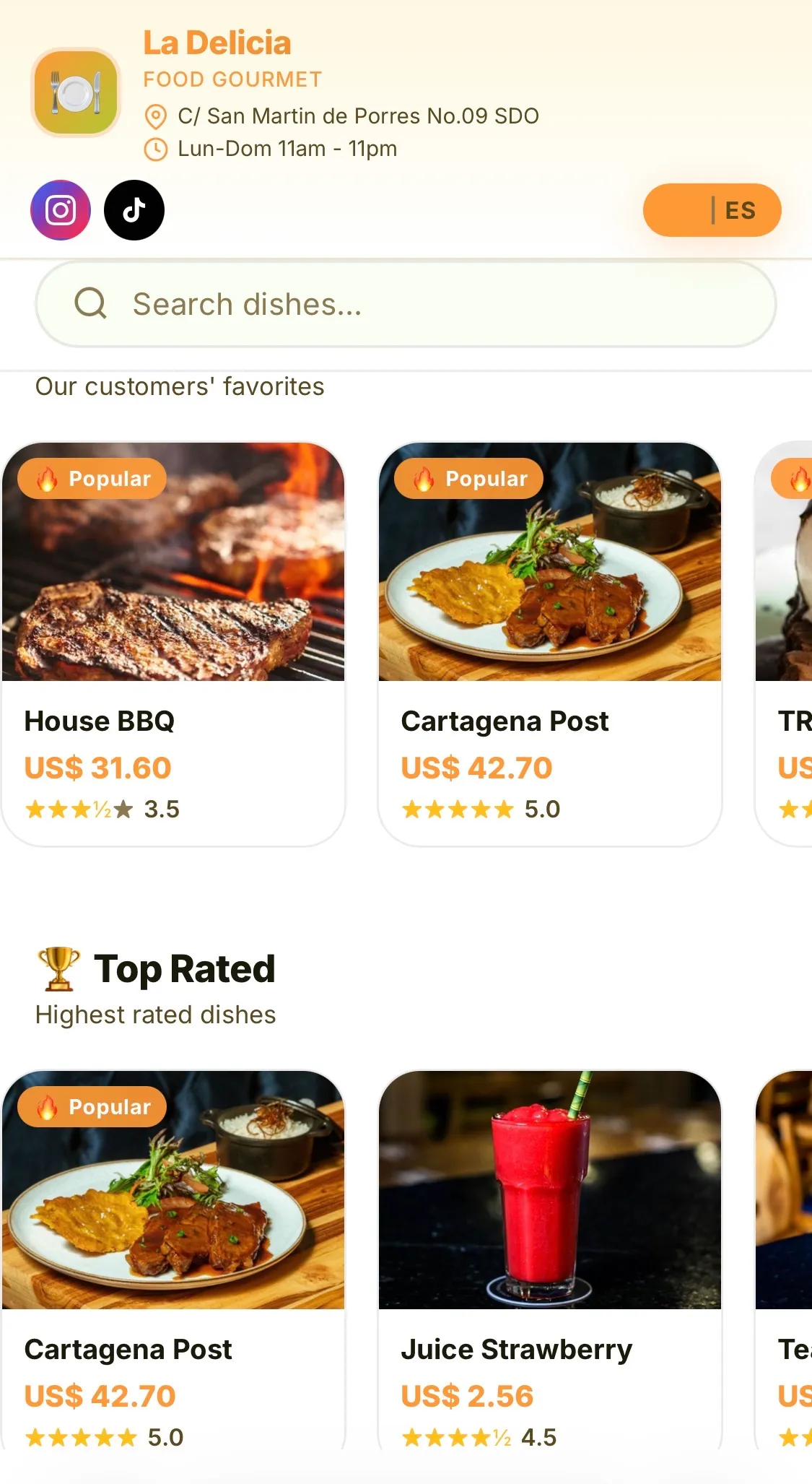 Detalle de un plato en la carta digital de Menú-Click, con imagen, descripción y precio.